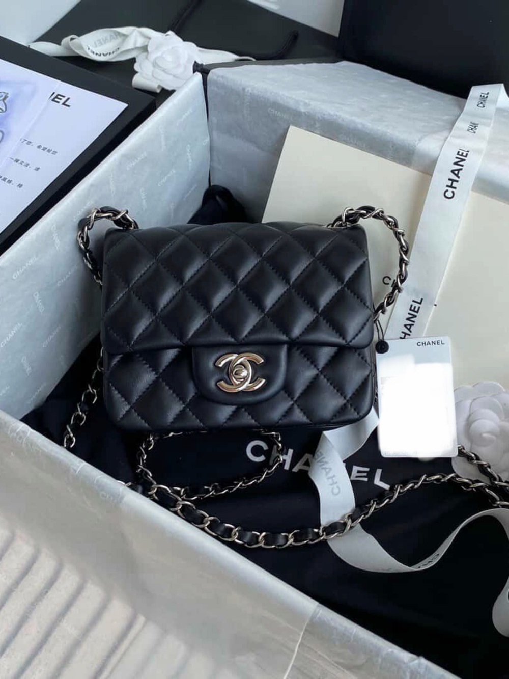 Black Quilted Leather Mini Flap Crossbody Bag